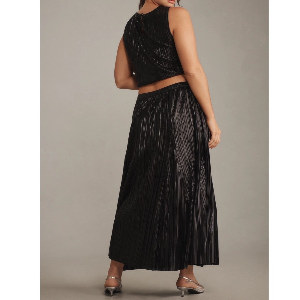 Anthropologie 3X Metallic Maxi Skirt Black Witchy Whimsygoth Vampy Dark Fairy